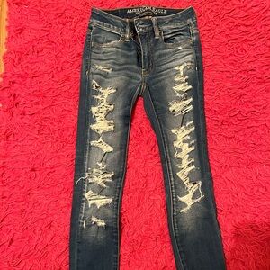 American Eagle Outfitters Dark Blue Distressed Skinny Jeans